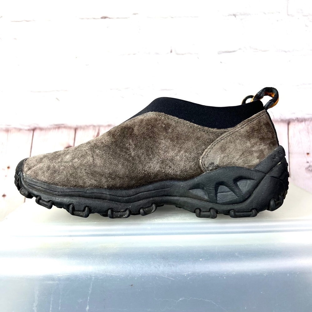 🚫SOLD! |•MERRELL•| Brown Suede Leather & Black Slip On Heavy Tread Shoes - Picture 2 of 10